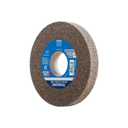 Pferd PFERD Vitrified Bench Wheel, UNIVERSAL, 7" x 1 x 2, 46 Grit, Aluminum Oxide 61755