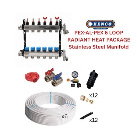 Henco Infloor radiant heating set - PEX-AL-PEX + stainless steel manifold - 1425 - 1710 sqft 806378