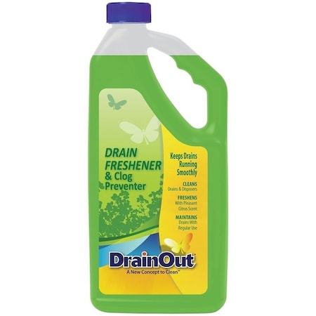 Drain Out Drain Cleaner and Freshener, Liquid, Green, Citrus, 32 oz, Bottle DOF0632N