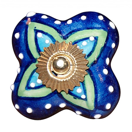 Homeroots Set of Eight Blue And Green Floral Ceramic Drawer Pull Knobs, 8PK 358076