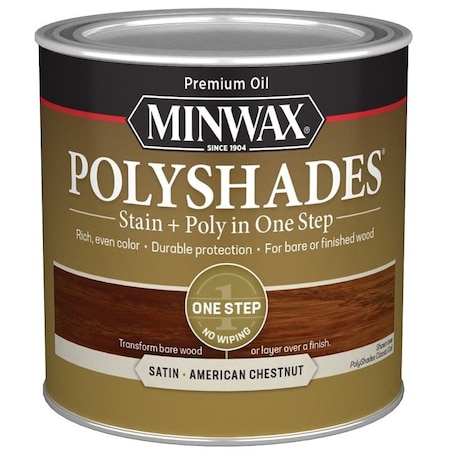Minwax 213754444 Waterbased Polyurethane Stain, Satin, Liquid, American Chestnut, 0.5 pt, Can 21375