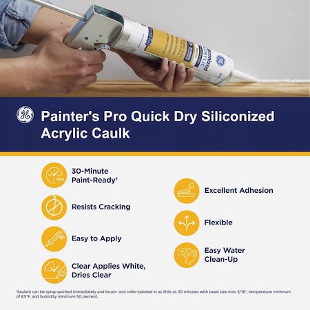 Ge Siliconized Acrylic Painters Pro Quick Dry White Sealant 10 Oz. Cartridge 2874545