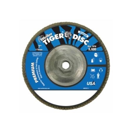 Weiler Tiger Disc Angled Style Flap Disc, 7 in dia, 36 Grit, 5/8 in-11, 8600 rpm, Type 29 804-50542
