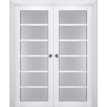 Sartodoors Sliding French Double Pocket Doors with Frosted Glass White 60x96 (2* 30x96) Solid Core VEREGIO7602DP-WS-6096