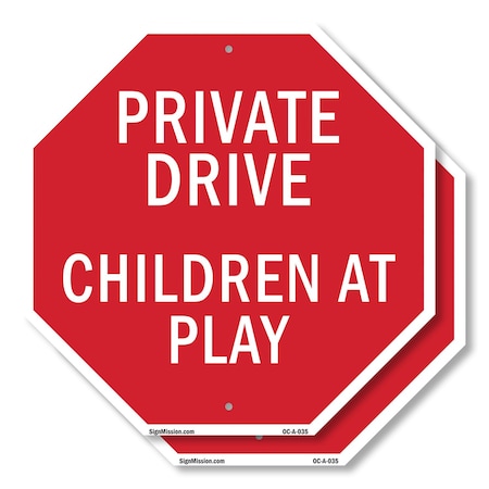 Signmission Private Drive Children at Play, 10 inch X 10 inch, Plastic Sign, 2PK OC-P-2PACK-10-35