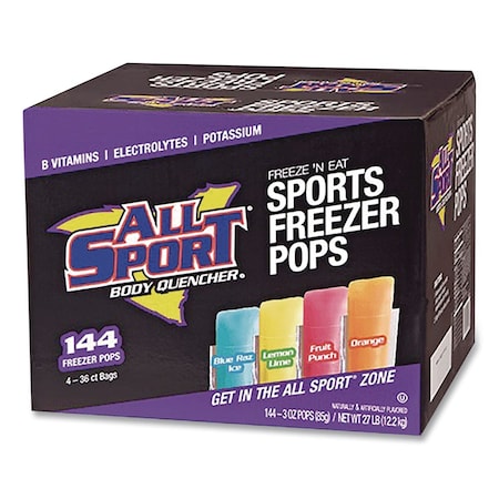 All Sport Body Quencher Electrolyte Freezer Pops Variety Pack, Assorted Flavors, 144PK M3600013
