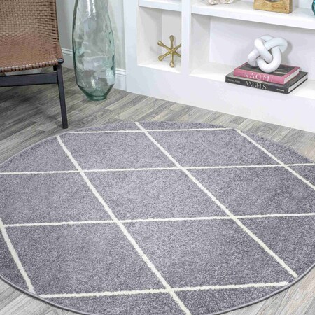 Jonathan Y Cole Minimalist Diamond Trellis Gray/White 5 ft Round Area Rug SEU102F-5R