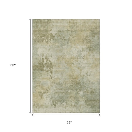 Homeroots 3' X 5' Sage And Beige Abstract Washable Indoor Outdoor Area Rug 630885