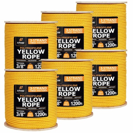 Xpose Safety 3/8in x 1200 ft Twisted Polypropylene Rope, Yellow, 6PK YPR38-1200-6-X