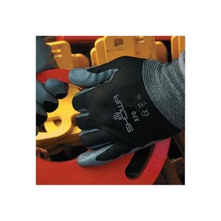 Showa 370B General Purpose Nitrile Coated Fingers/Palm Gloves, Medium, Black/Gray 845-370BM-07