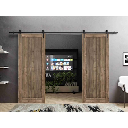 Sartodoors Sliding Double Barn Doors Hardware Walnut 60x84 (2* 30x84) Solid Core Modern Interior QUADRO4111DB-WLN-6084