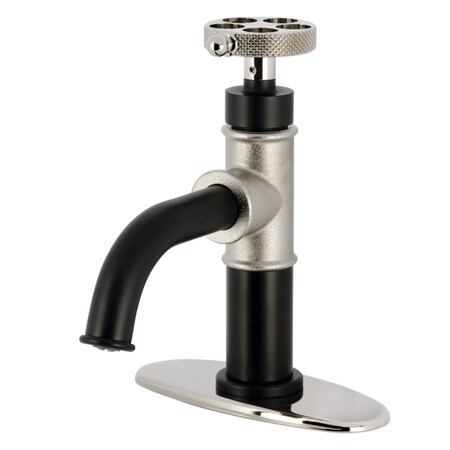 Kingston Brass One-Handle 1-Hole Bathroom Faucet with Knurled Handle, Deck Plate, and Push Pop-Up Drain KSD2826RKX