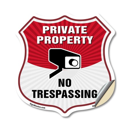 Signmission Private Property Shield Sign No Trespass, 18 Inch X 18 Inch, Vinyl Decal SHI-D-18-448