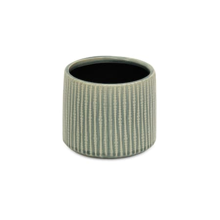 Homeroots 6in Green Striped Ceramic Indoor Outdoor Round Pot Planter 487414