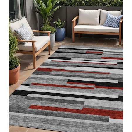Homeroots 5' X 8' Gray Black And Red Striped Washable Indoor Outdoor Area Rug 613273