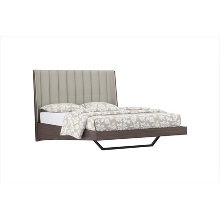 Homeroots Queen Grey Upholstered Faux Leather and Ivory Gloss Bed Frame 486182