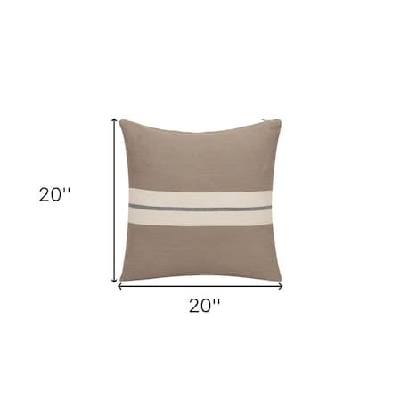 Homeroots 20" X 20" Brown Striped Cotton Zippered Pillow 535242
