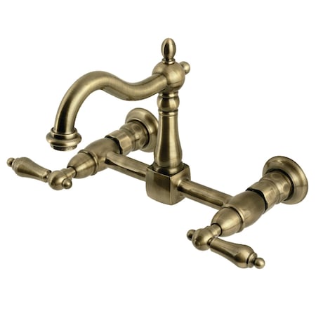 Kingston Brass Two-Handle Wall Mount Bridge Kitchen Faucet, Antique Brass KS1263AL