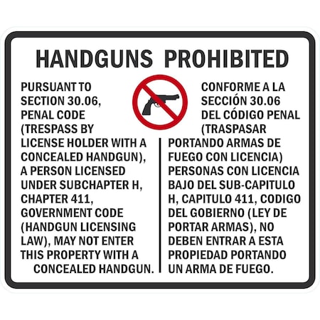 Lyle Section 30.06 Handgund Prohibited Sign For Concealed, 36x30, Non-Reflective, White G-15916-NA_36x30