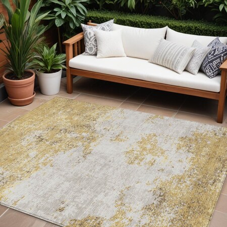 Homeroots 8' X 10' Gold Brown And Beige Abstract Washable Indoor Outdoor Area Rug 599493