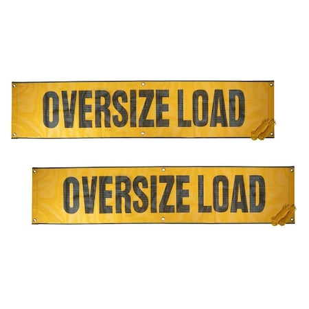 Mytee Products 84 inx18 in Oversize Load Sign Banner w/ Grommets & 44 in Ropes Refletive Webbing, 2PK WLS-M-REFx2