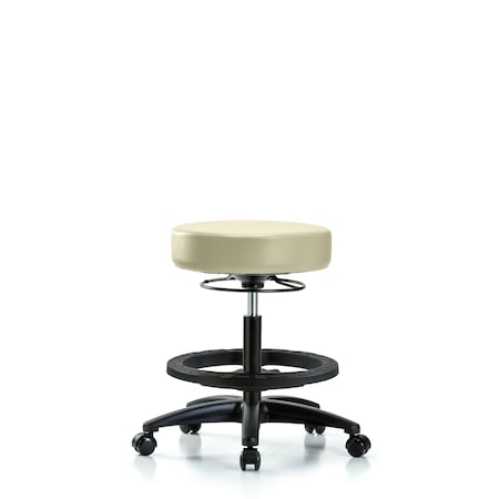 Blue Ridge Ergonomics Bench Stool, Med, Vinyl, BF, Casters, Wht BR-VMBSO-RG-BF-RC-8501