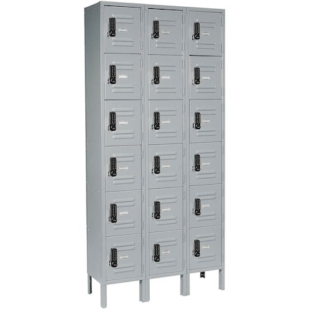 Global Industrial 6-Tier 18 Door Digital Locker, 36"W x 12"D x 78"H, Gray, Assembled 290782