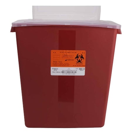 Medegen Sharps Container, 3 Gallon, Red, Large Tortuous Path Lid, 12.5"x13.5"x6in 8710