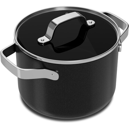Bakkenmaster 3-Qt Ceramic Coated Stock Pot with Lid, Nonstick, Oven Safe, PTFE and PFAS Free, Black BKCRSTKPTBL3KK