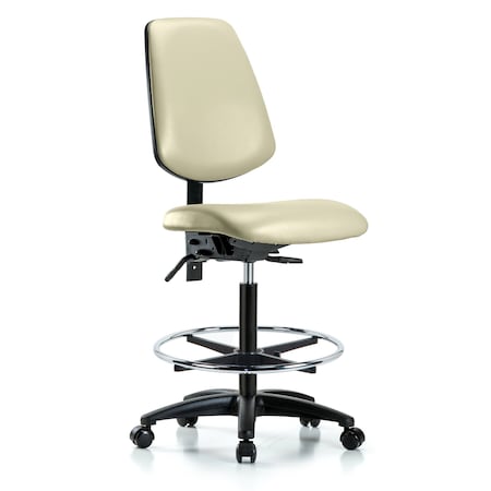 Blue Ridge Ergonomics Vinyl, Polyurethane Foam, Chrome, Adobe White, 26" to 35" Seat Height, No Arms Arms, Rolling BR-VHBCH-MB-RG-T0-A0-CF-RC-8501