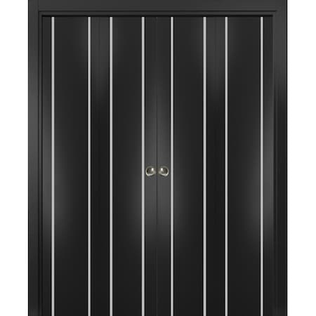 Sartodoors Sliding Closet Double Bi-fold Doors, Planum 0410 Matte Black, Sturdy Tracks Moldings Trims Hardware PLANUM0410DBF-BLK-72 x 96 (4* 18x96)