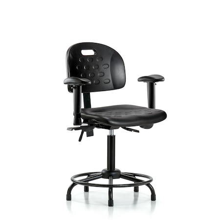 Blue Ridge Ergonomics Newport Med Bench Chair, RT, AA, Glides, 6-Way Adjustable, 22" to 30" Height, Black; Blue BR-HPMBCH-RT-T0-A1-RG