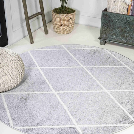 Jonathan Y Cole Minimalist Diamond Trellis Light Gray/White 5 ft Round Area Rug SEU102G-5R