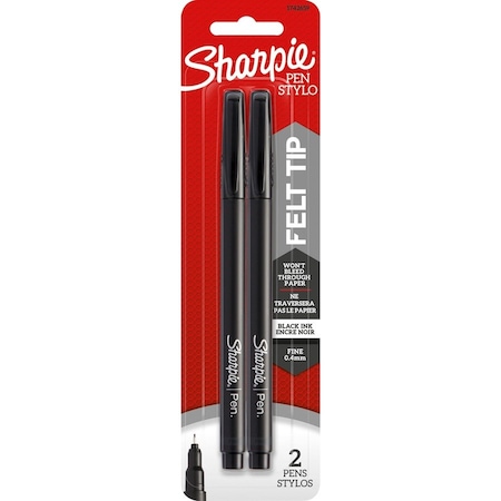 Sharpie Felt Tip Pens, Fine Point 0.40 mm, Black Ink, 2 / Pack 1742659