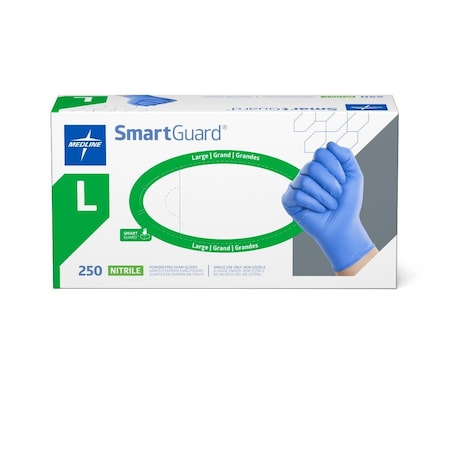 Medline SmartGuard Powder-Free Nitrile Exam Gloves, Size L, 250/Box, 250PK SG313H