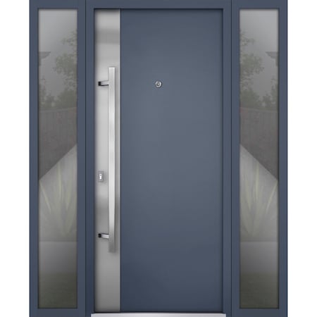 Vdomdoors Front Exterior Prehung Steel Door, Deux 0729 Gray Graphite, W14+36+14" x H80", Right-hand Inswing DEUX0729EXD-GRE-W14+36+14 x H80-Right-hand Inswing
