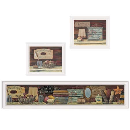 Homeroots Set Of Three COUNTRY BATH White Framed Print Bathroom Wall Art, 3PK 415735