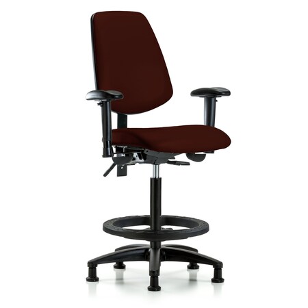 Blue Ridge Ergonomics High Bench Chair Adjustable Arms, 26" to 35" Height, Vinyl, Burgundy BR-VHBCH-MB-RG-T1-A1-BF-RG-8569