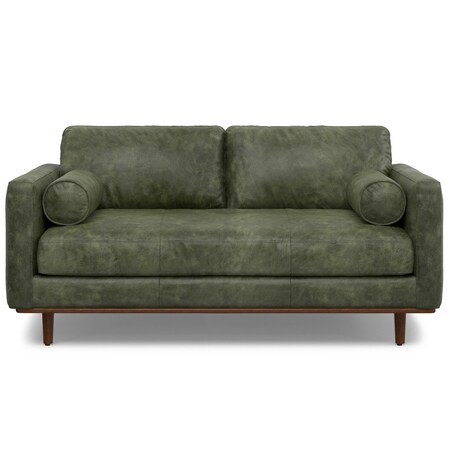 Homeroots 72" Moss Green Leather Sofa With Brown Legs 640966