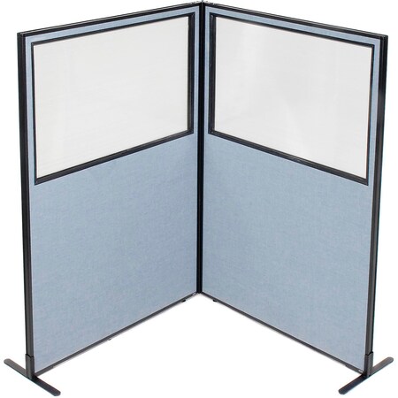 Global Industrial Interion Freestanding 2-Panel Corner Room Divider w/Partial Window 48-1/4"W x 72"H Panels Blue 695026BL