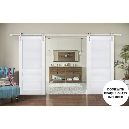 Sartodoors Sturdy Double Barn Door White 48x80 (2* 24x80) Solid Core Modern Interior VEREGIO7411DB-S-WS-48