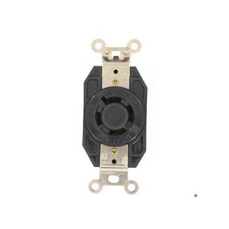 Leviton Flanged Locking Receptacle, L20-20R, 20 A, 347/600V AC, Three Phase, 4 Pole, Flush Mount, Black 2460