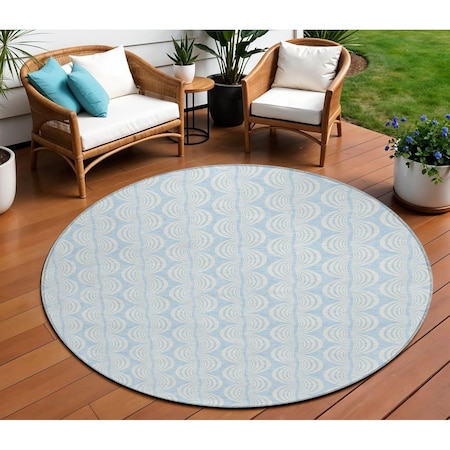 Homeroots 8' Sky Blue And Beige Round Ogee Washable Indoor Outdoor Area Rug 601652