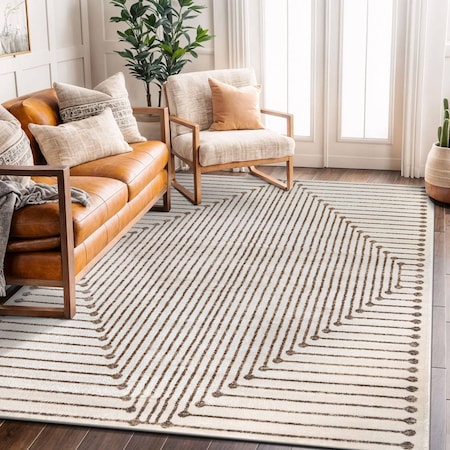 World Rug Gallery Modern Geometric Area Rug 5 ft x 7 ft Beige WR91BEIGE5X7
