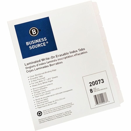 Business Source 3Ring 8Tab Indexes, White, 8PK BSN20073