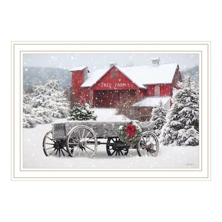 Homeroots Tree Farm Wagon White Framed Wall Art 572026