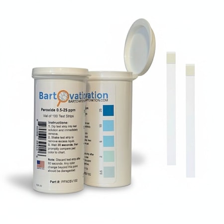 Bartovation Hydrogen Peroxide H2O2 Test Strips, Low Level, 0.5-25 ppm, Vial of 100 Strips PPX05V100