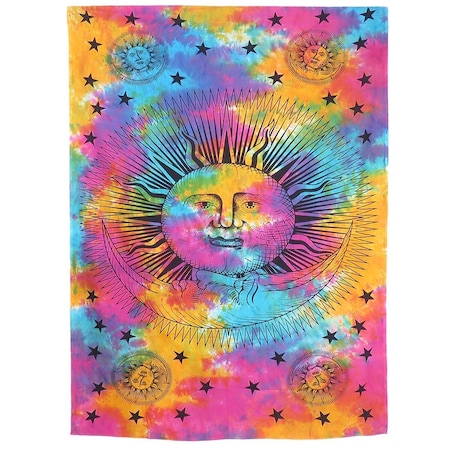 Homeroots 80" X 56" Blue Pink And Yellow Cotton Hanging Tapestry 397202
