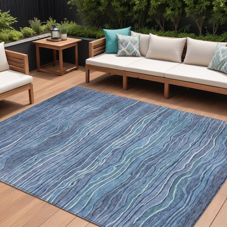 Homeroots 8' X 10' Denim Blue And Sky Blue Abstract Washable Indoor Outdoor Area Rug 618271