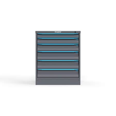 Strong Hold 6 drawer cabinet - (1x 2ft, 1x 3ft, 1x 4ft, 3x 5ft) - Blue accents - Keyed Different S3036-PPDAS-0605FS
